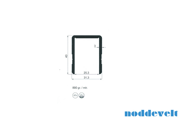 U-profiel aluminium 25mm - 31x40